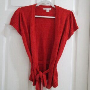 AUGUST SILK Red/Orange Belted Ribbed Knit Short Sleeve Cardigan XL